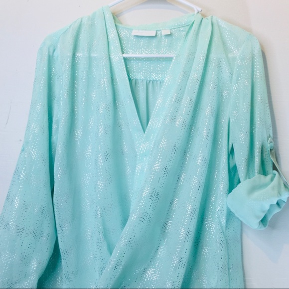 New York & Co Sky Blue Shimmer Blouse - Picture 1 of 10